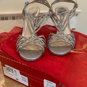 Rene Caovilla Silver Satin Strass